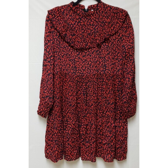 Zara Women’s Black Red Cheetah Print Flowy Long Sleeve Mini Dress S NWOT Summer - Picture 2 of 10